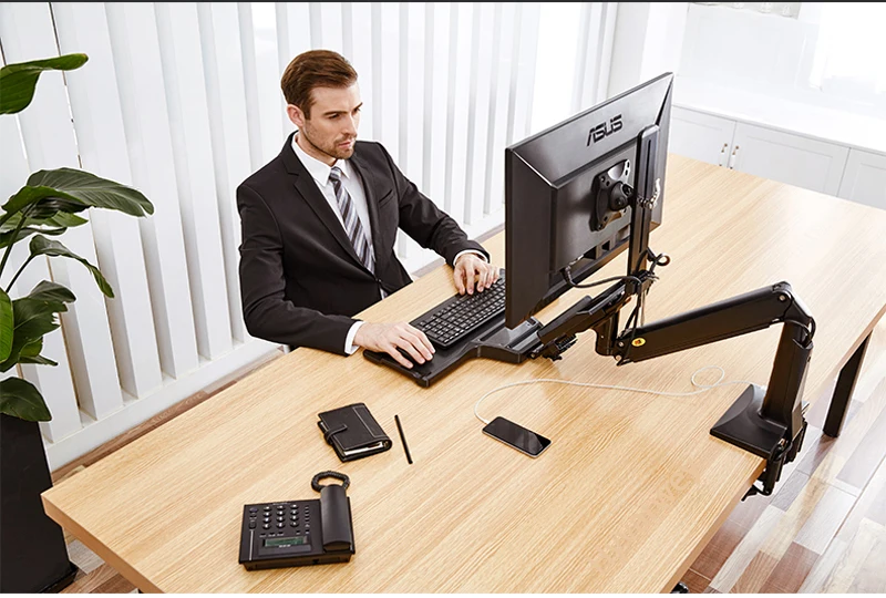  NB FC35 Desktop Sit Stand Workstation Long Arm Extension Ergonomic 22-35 inch Monitor Holder with K