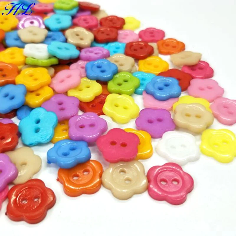 

HL 100pcs 13MM Mix Colors Flower Flatback Plastic Buttons DIY Scrapbooking Children's Apparel Sewing Accessories