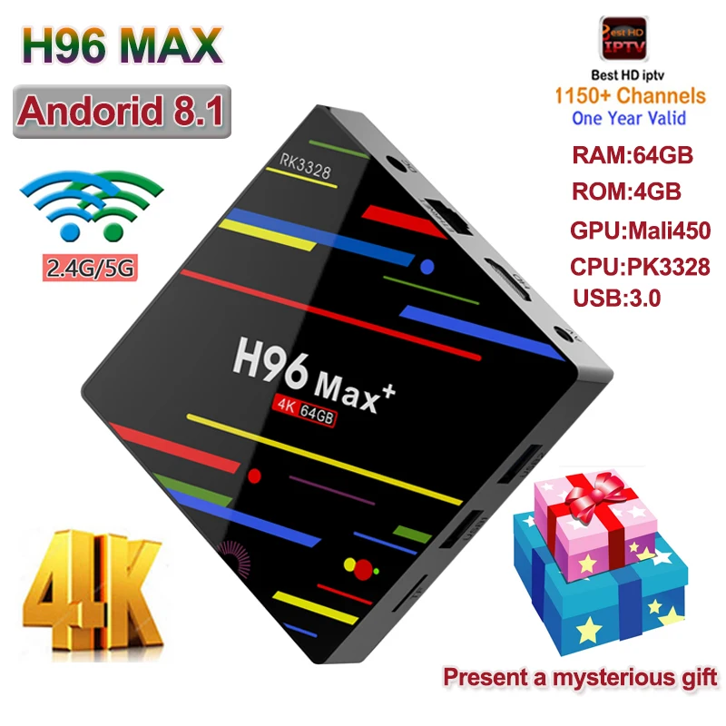 

RK3328 H96 Max+ android 8.1 tv box 4GB RAM 64GB ROM 2.4G/5G WIFI HD IPTV Italy Spain Portugal Media Player Support 4K 3D movie