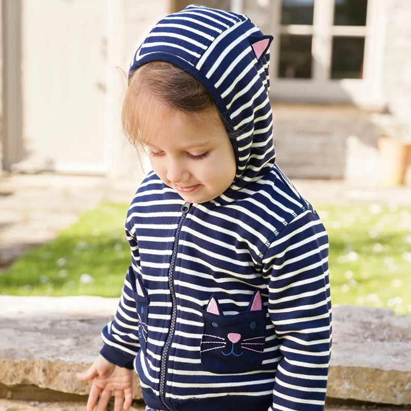 

2018 Little maven baby girls coat hooded kids autumn winter jackets with cat animal embroidery
