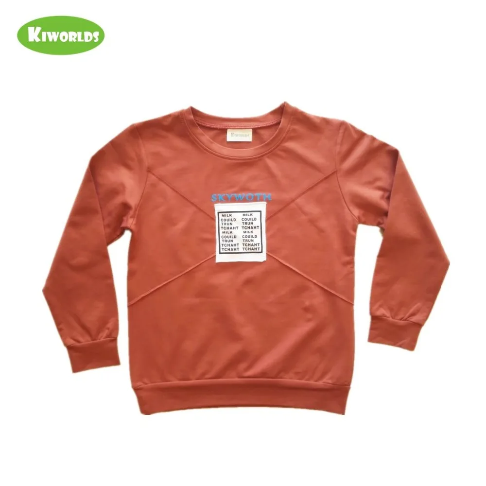 

Spring Autumn Hot Sale Cotton Long Sleeve Boys and Girls T-Shirt ,with Split joint White squareness and Letter ,Warm CLothes