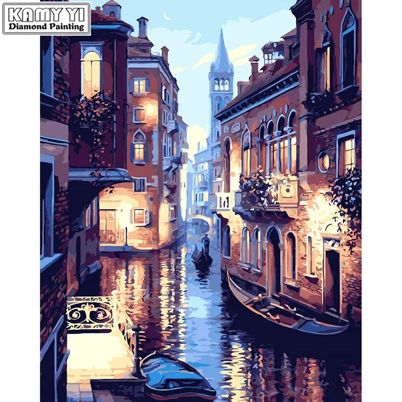 5D Diy Diamond Painting rhinestones Christmas decorations for Home decor Diamond embroidery Water city Diamond mosaic Cross stitch_