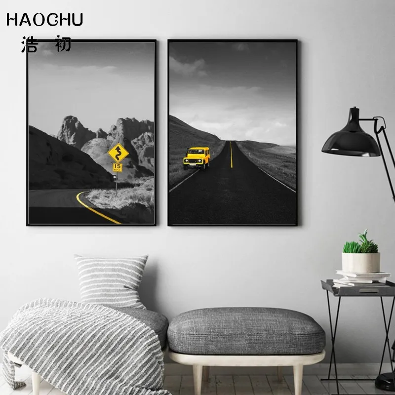 HAOCHU постмодерн Европейский черный и белый дорожный знак холст настенное