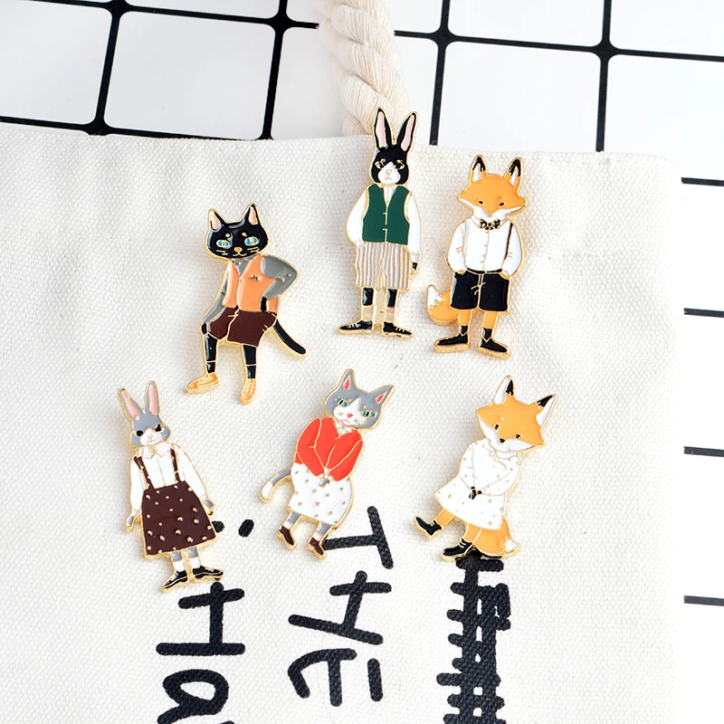 6 шт./компл. брошь Mr Ms Cat Rabbit Fox с пряжкой модные эмалированные броши для влюбленных