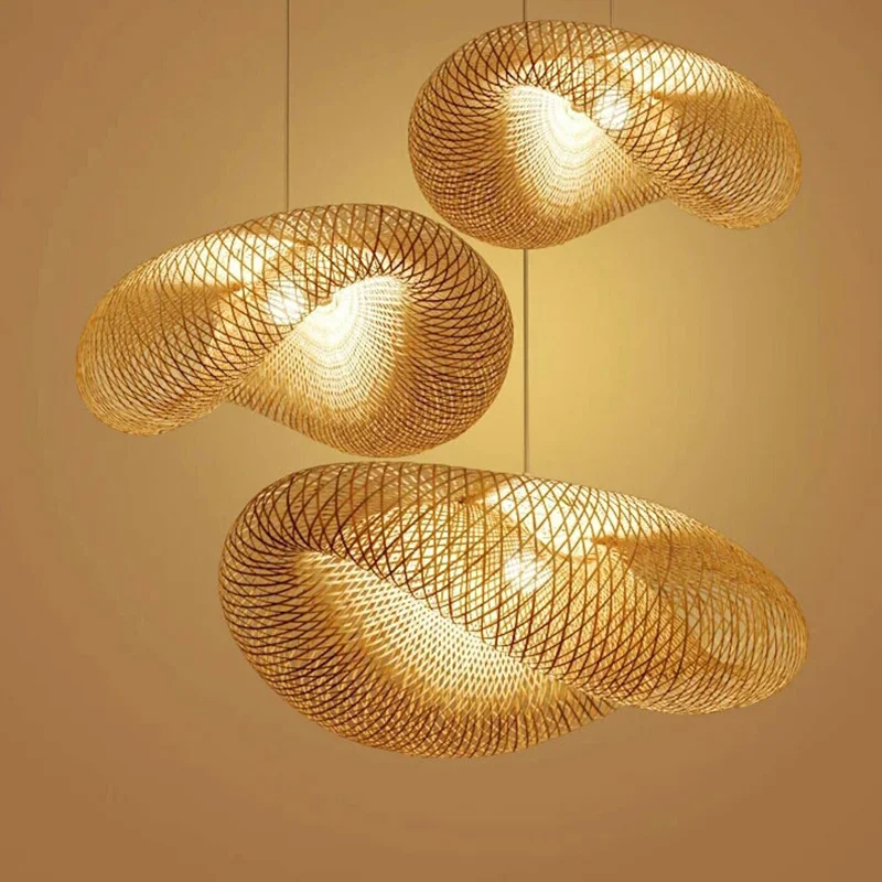 Handgemachte Bambus Lampe Wicker Rattan Welle Schatten Anhänger Licht Vintage Japanischen Lampe Suspension Home Indoor Esstisch Zimmer