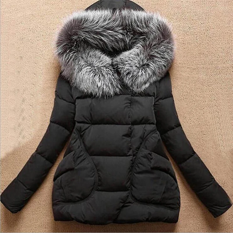 Autumn Winter 2016 New Women Medium Long Parkas Solid Slim Thick Cotton Padded Outwear Full Sleeve Hooded Fashion Casual Coats