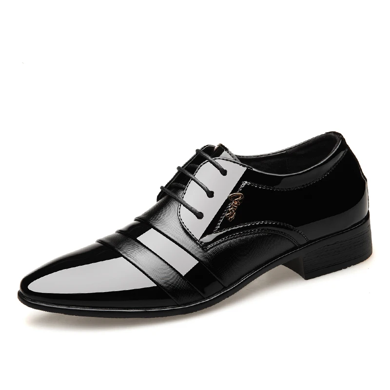 Men Oxfords Black Patent Leather Men's Dress Shoes Cheap Fashion Office Flats Lace-Up Men Black Shoes