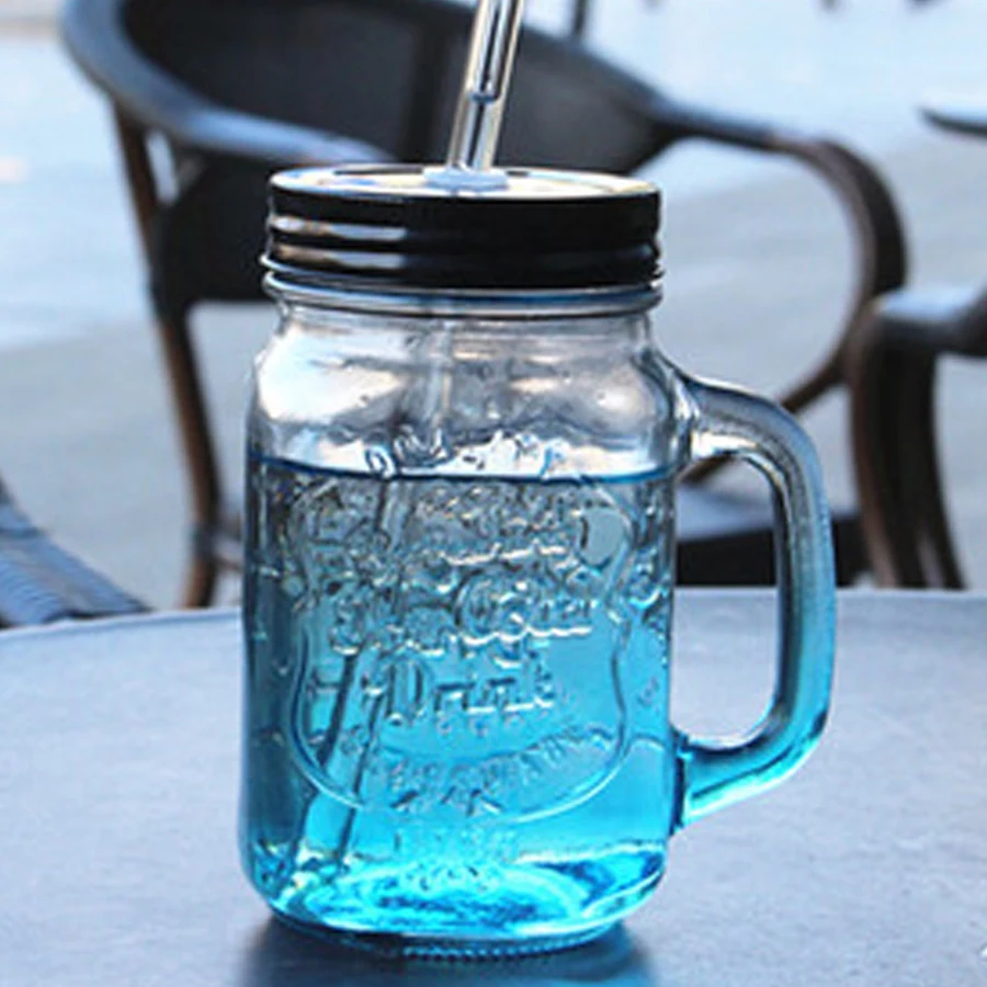 Download New arrival South Korea creative color glass bottle sand ice cup with lid Cold drink glass with ...