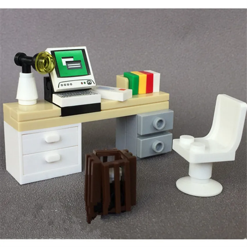Toy Office Desk Table Chair Computer Building Blocks Book
