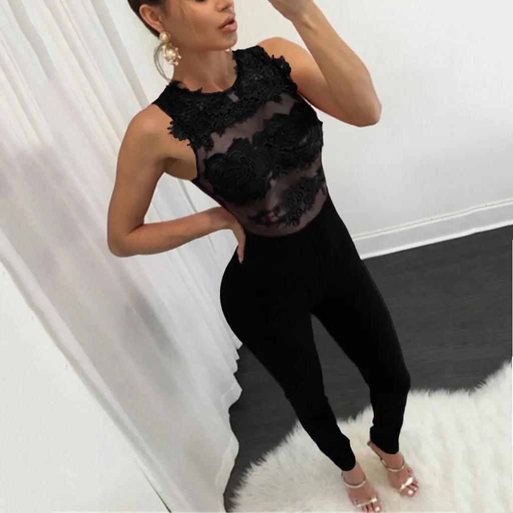 

2019 jumpsuits for Women's solid color party sexy Tight jumpsuit shorts ladies lace long Sport jumpsuit mameluco mujer