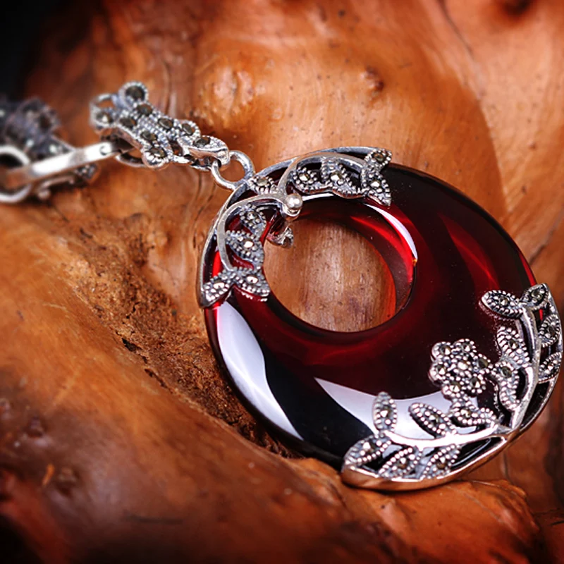 2 стиля, 925 пробы, серебряные полудрагоценные камни, Гранатовое ожерелье, ретро красный кулон с цепочкой, Женские Ювелирные изделия, подарок для девушек
