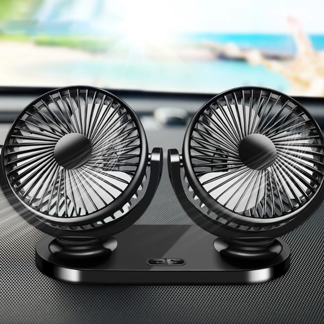 Double head Mini Car Fan Adjustable Direction Car Small Fan Three blade USB Portable Fan with Self adhesive