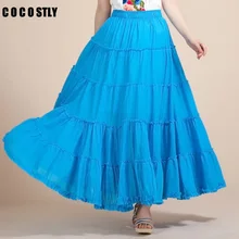 Богемные женские длинные пляжные юбки больших размеров, летняя пляжная юбка с оборками для девушек, женские хлопковые юбки, Женская однотонная повседневная юбка