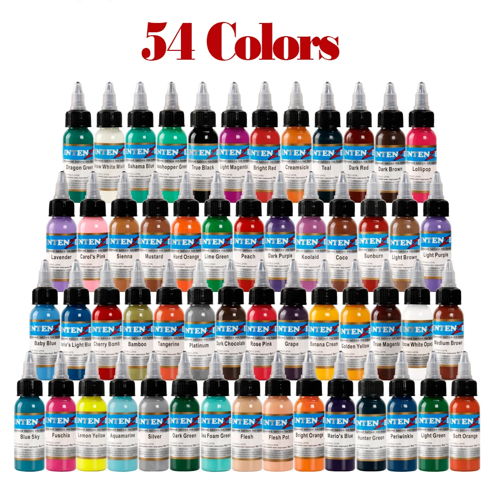 

NEW 54 pieces of 30ml professional tattoo ink 54 colors 1oz 30ml / bottle tattoo paint set fashion makeup cosmetics tool ink set