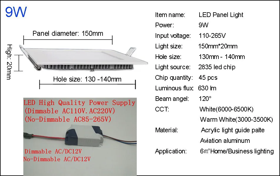 Ultra Fino Painel Quadrado 3 w 4 6 9 12 15 18 Downlights Recesso Lâmpada Quente - Frio Branco Super-fino Downlight Led 7 Luzes do painel de LED