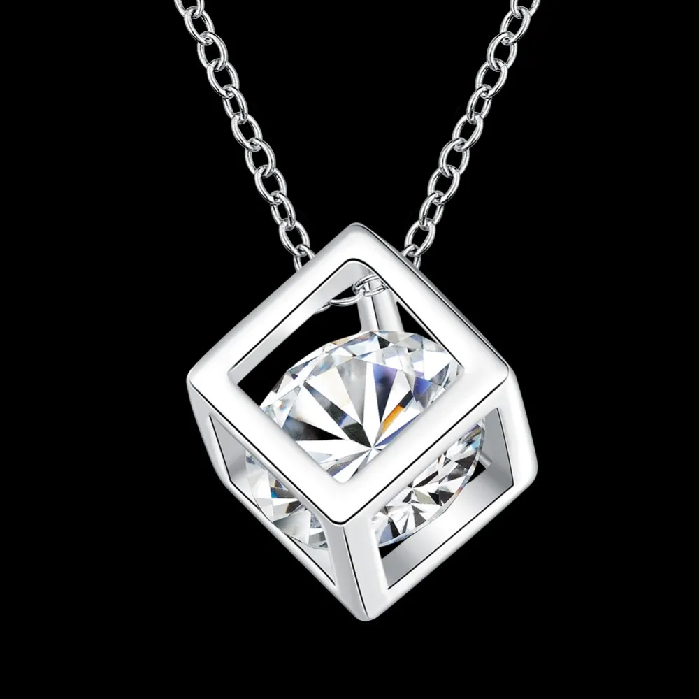 Ожерелье из стерлингового серебра 925 пробы с квадратная форма, с прозрачными кристаллами женское ожерелье с подвеской Красивые Крылья Ангела Дизайн Свадебные украшения