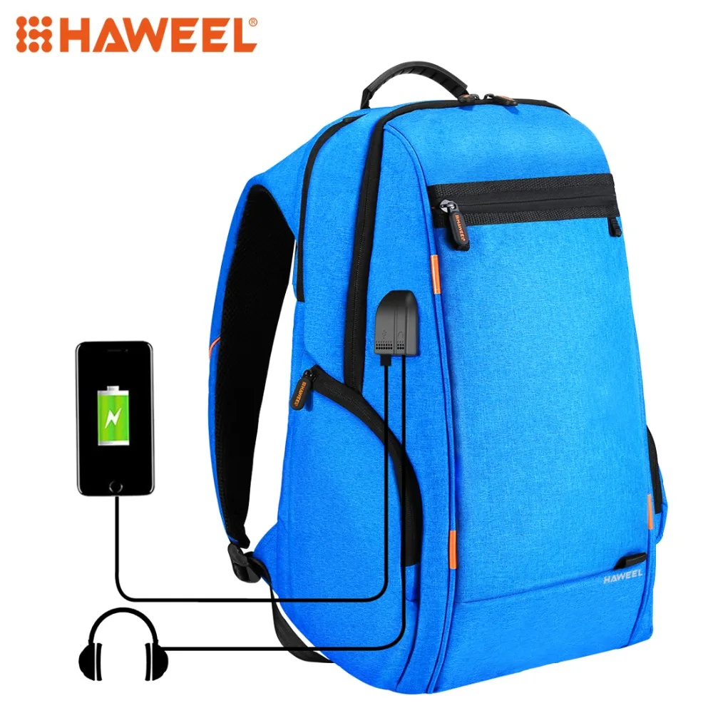 HAWEEL Outdoor Backpack Multi-function Comfortable Breathable Casual LaptopTablet Bag+External USB Charging/Earphone Port 