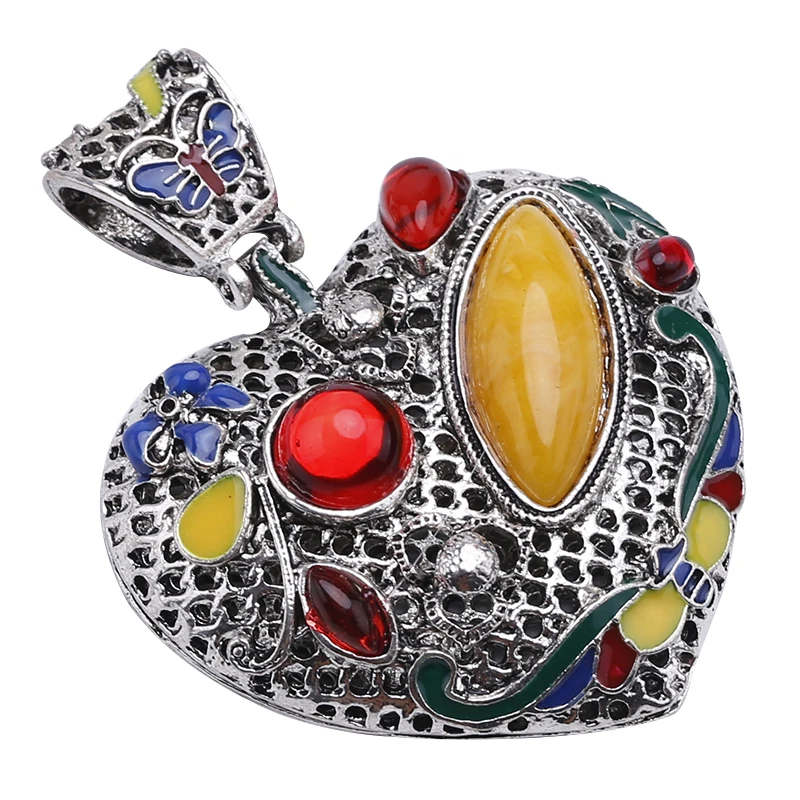 1PCS 50 mm hearts hidden silver metal with Malay jade stones woodwork