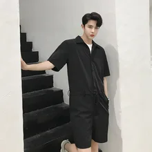 Мужская Уличная мода хип-хоп повседневный комбинезон с коротким рукавом штаны на завязках летние мужские и женские Рабочие комбинезон брюки