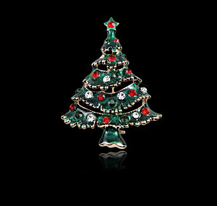 

Fashion Xmas Gifts Rhinestone Green Enamel Christmas Tree Brooch Pin Gold Tone Brooches Jewelry Wholesale
