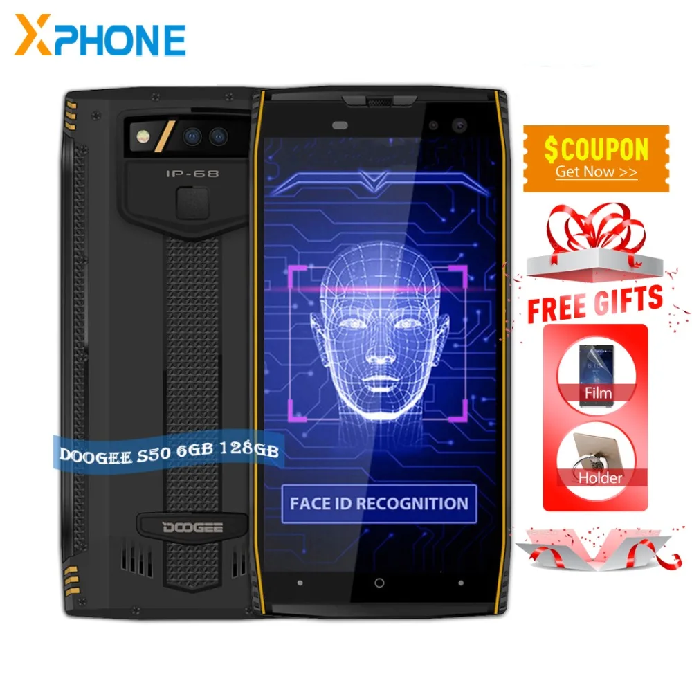 DOOGEE S50 6 ГБ 128 4 камеры IP68 Водонепроницаемый 5180 мАч отпечатков пальцев Face ID 5 7 дюймов