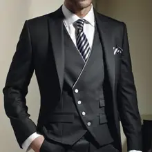 Индивидуальный заказ классические Стиль одна кнопка Черный Жених Смокинги для женихов Для мужчин свадебные Блейзер Костюмы для выпускного(куртка+ Брюки для девочек+ жилет+ галстук) k: 315