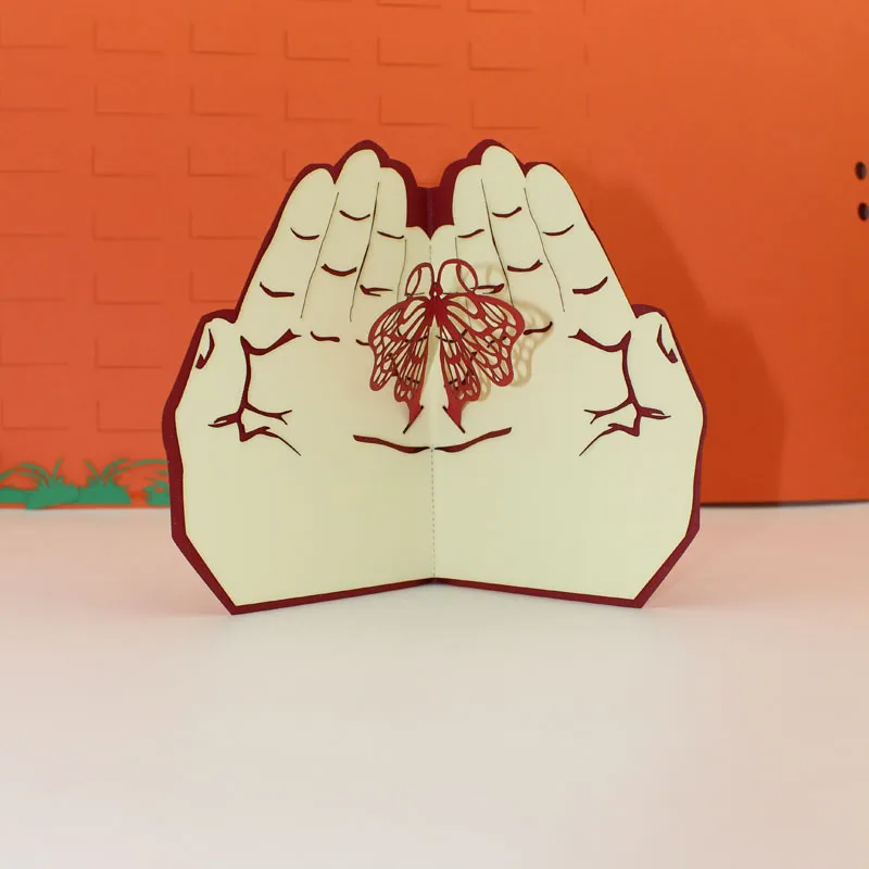  3D Laser Cut Handmade Hand Palm Flying Butterfly Paper Invitation Greeting Cards PostCard Valentine - 32842055980