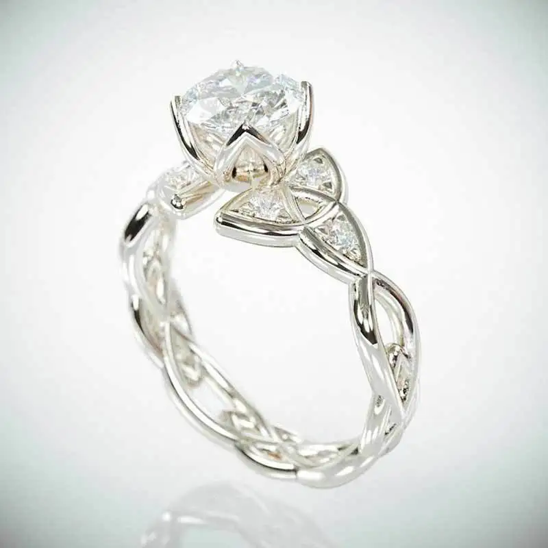 

Elegant Style Flower Pattern Ring 3 Colors CZ Crystal Hollow Out Rose Gold/Sliver/Gold Engagement Ring Fashion Jewelry For Women