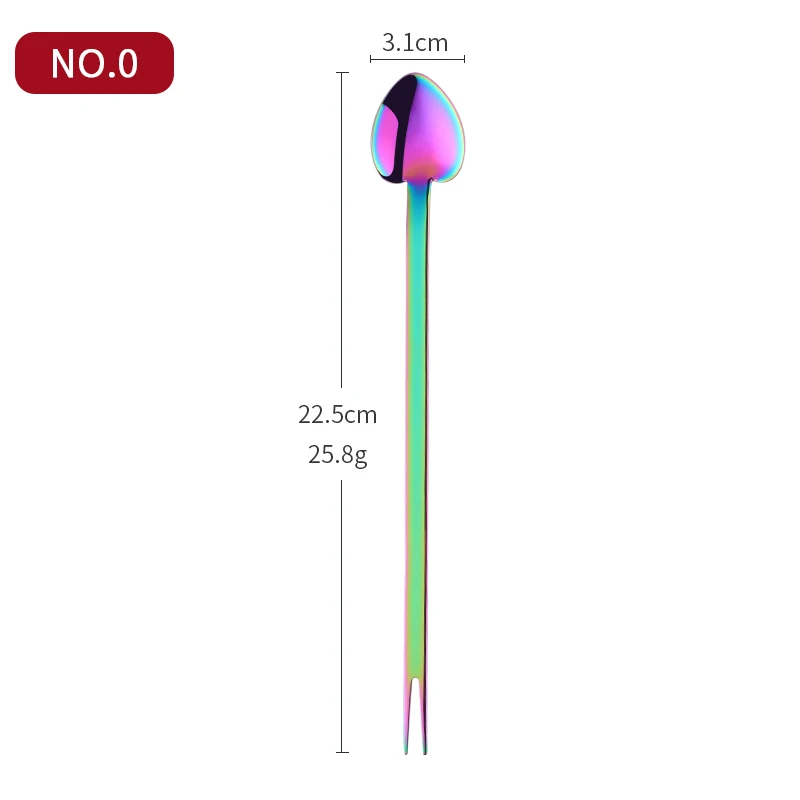 Rainbow-1PCS 1 шт. вилка для фруктов в форме сердца ложка Spork польская длинная ручка салатные ложки бар напиток коктейль ложка-мешалка мороженое йогурт ложка - Цвет: Rainbow-1PCS