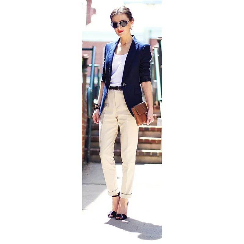 236 CUSTOM Navy blue jacket khaki pants women business suits formal office suits work blazer female trouser elegant pant suits