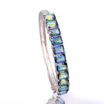 

Natural rainbow quarts silver bangle, 11 pieces of oval 6mm*8mm,for women's jewelry, wedding and anniversary,birthday party gift