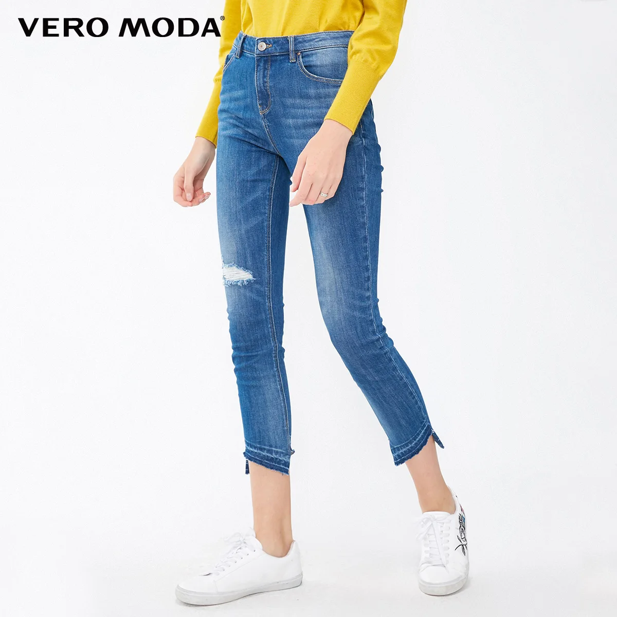 

Vero Moda Women's Frayed Raw-edge Cuffs Crop Jeans | 318349534