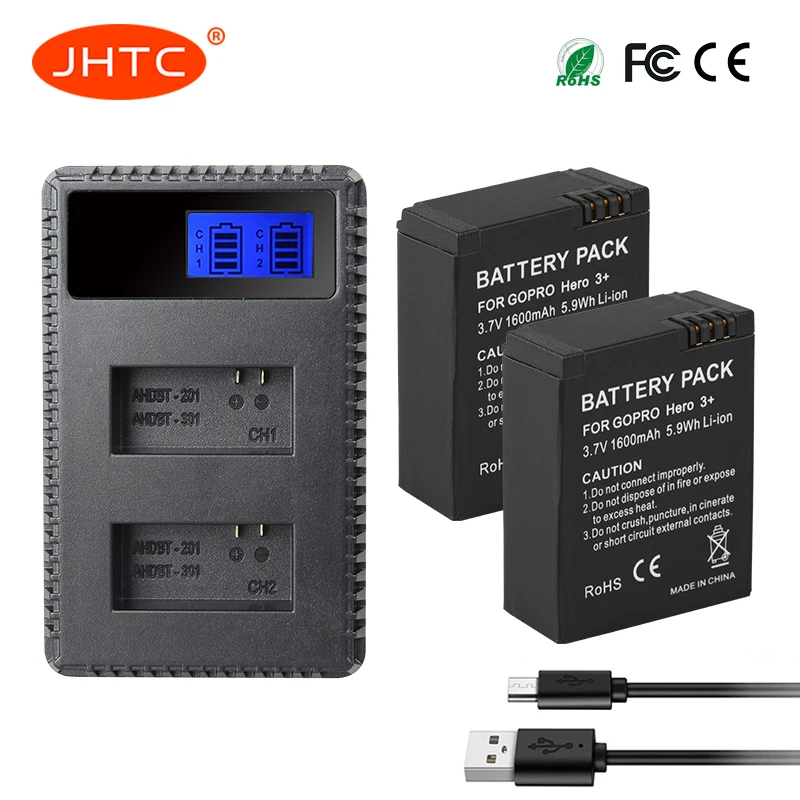 

AHDBT-201/301 1600mAh Camera Battery for GoPro Hero 3 3+ ahdbt 301 LCD Dual Charger For Go Pro Hero 3
