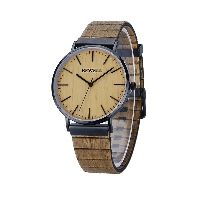 

Stainless Steel Wooden Watch Chronograph Men Sport Waterproof Military Watches Relogio Masculino 3ATM Waterproof pin buckle