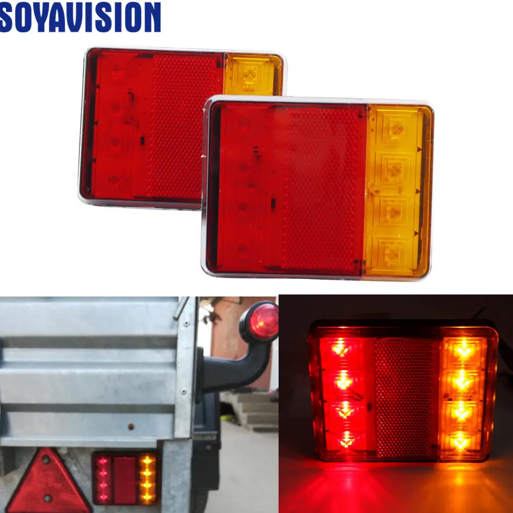 

2X Waterproof 8 LED Car Tail Light Rear Lamps Pair Boat Trailer 12V Rear Parts for Trailer Truck SUV ATV Boats Auto Car Lighting