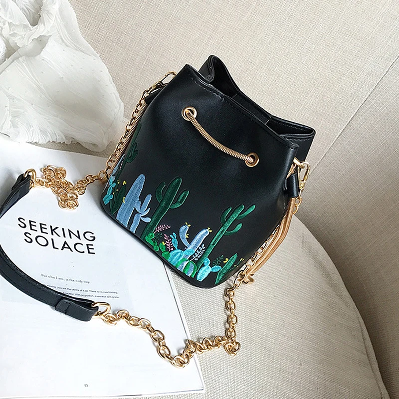 

Women bag with Cactus printing Bucket Bag lady chain Leather shoulder Bags Brand Designer handbags luxury Crossbody Bags M469
