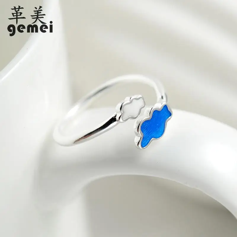 

Gemei New Arrivals 925 Sterling Silver Blue Drop Glaze Cloud Open Rings For Women Adjustable Ring Elegant Jewelry Ring