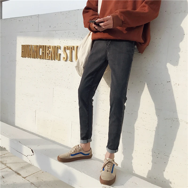 

Fashion Casual Men's Jeans Spring And Autumn New 28-33 Solid Color Cotton Loose Feet Pants Gray Personality Youth Popular