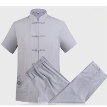 Oriental_ele Для мужчин футболка китайский Стиль Для мужчин, однотонное хлопковое белье с вышивкой короткий рукав кунг-фу комплекты S M L XL XXL 3XL 062802