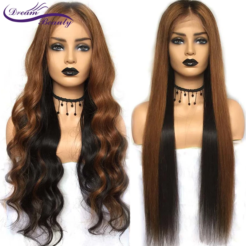 

Ombre Wavy Lace Front Wigs with Baby Hair Remy Human Hair Wigs Pre-plucked Hairline Ombre Color Glueless Lace Wigs Dream Beauty