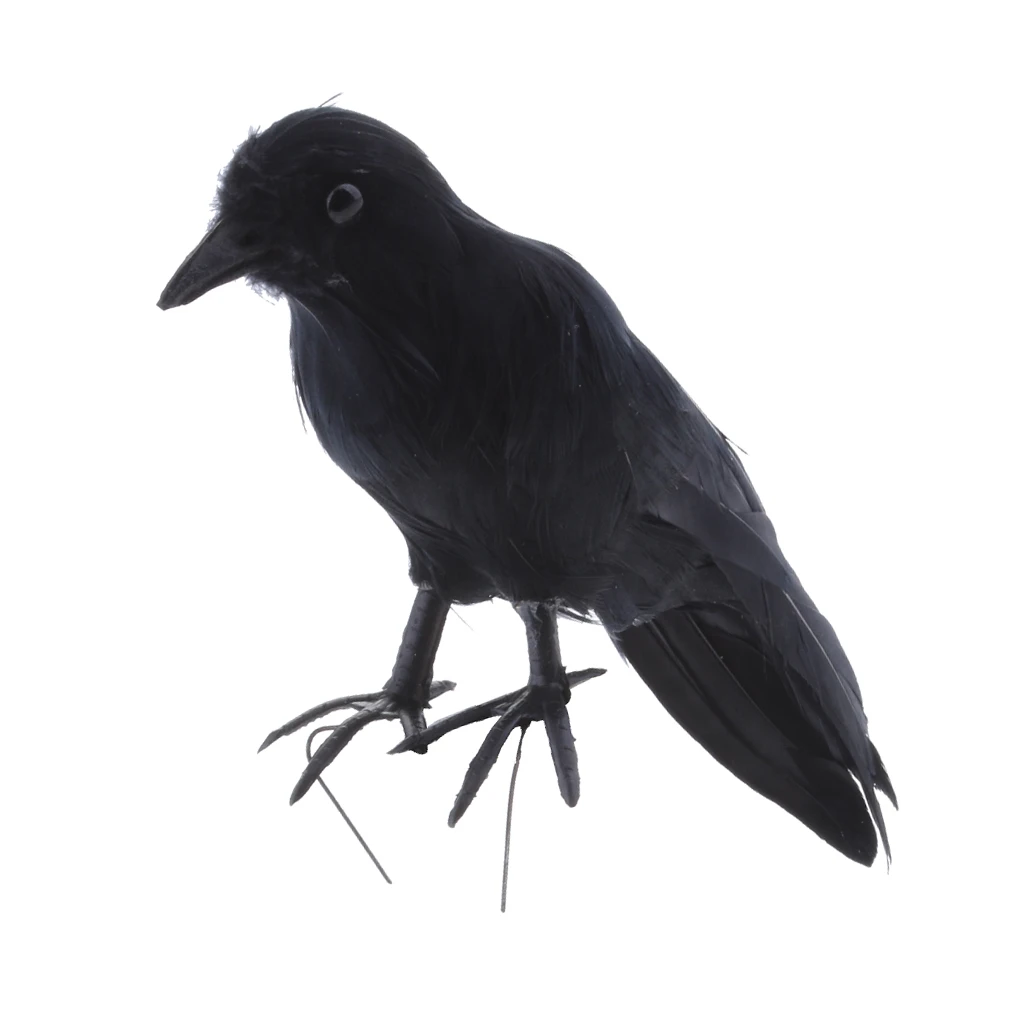 Fake Artificial Crow Bird Feathered Realistic Garden Home Decor Ornament