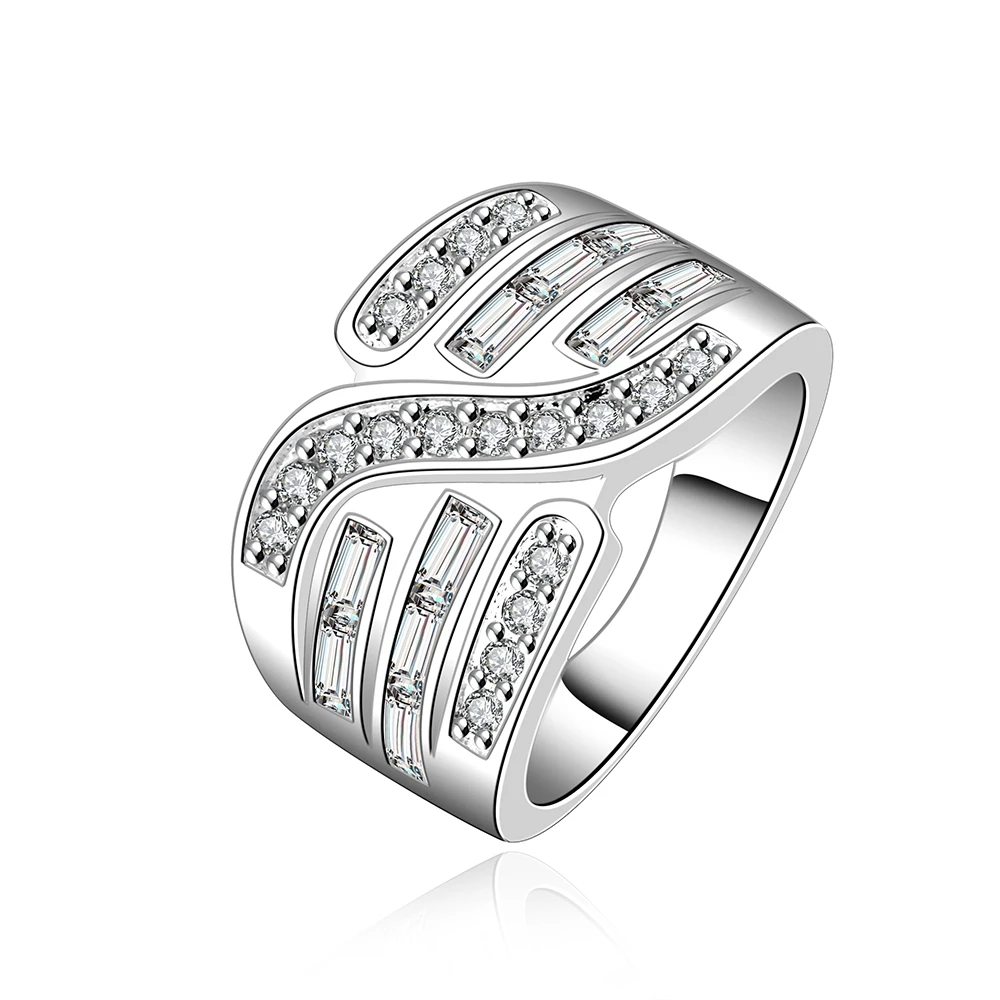 

925 sterling silver platinum plated rings Three rows of diamonds noble lord of the rings wedding rings sterling silver ring r578
