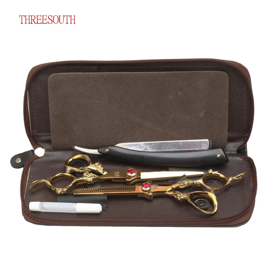 

JS-6.0"inch Japan kasho gold titanium hairdressing scissors golden hair scissors thinning haircut hair cutting scissors