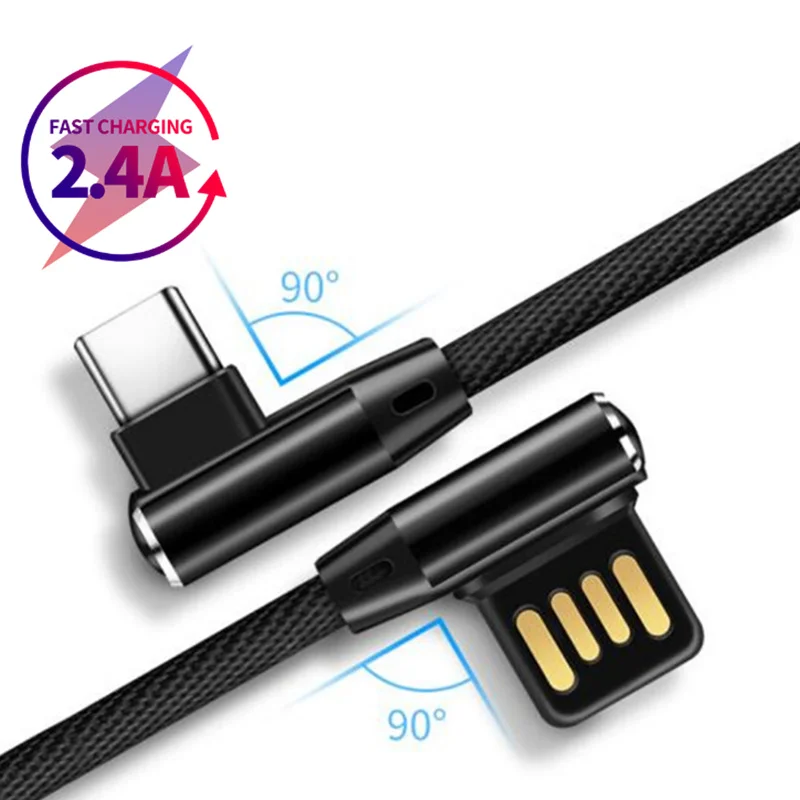 

USB Type C 90 Degree USB C Charger Data Cable For Samsung Galaxy S10 S9 S8 Plus For Xiaomi Mi 8 9 USB C Fast Charging Data Cable