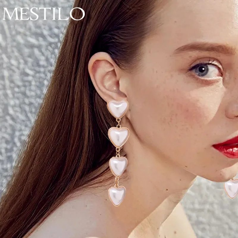 MESTILO Moda amor corazón blanco perla Pendientes largos para las mujeres Moda Pendientes Mujer Moda Corea Pendientes Oorbellen|Pendientes con forma de - AliExpress