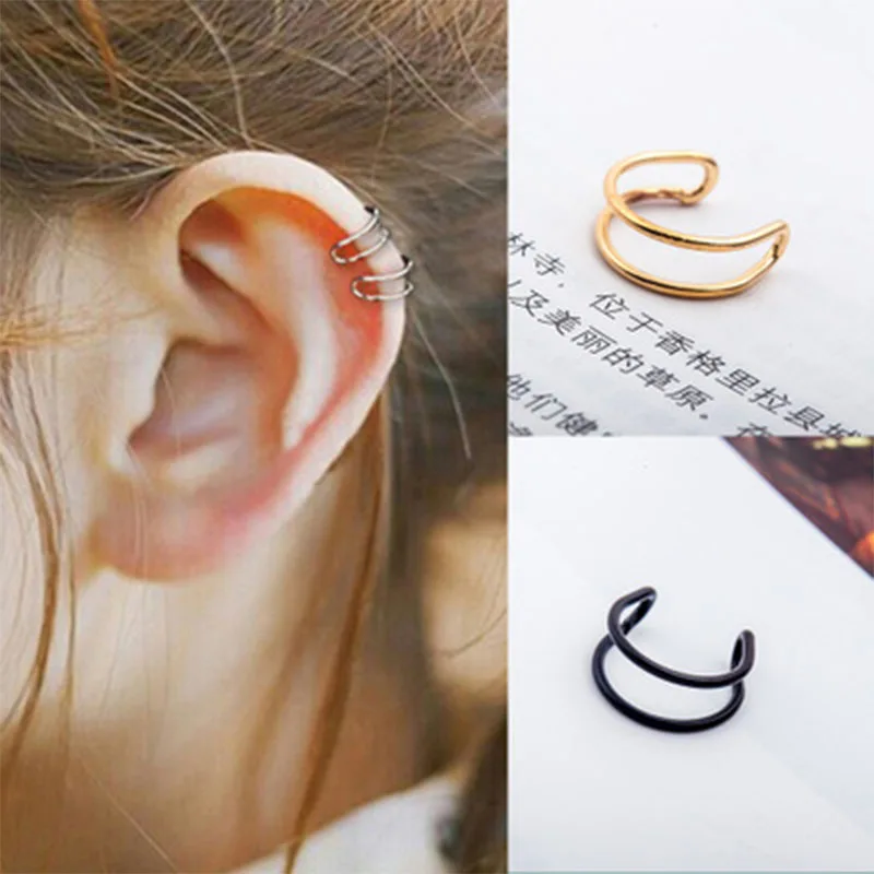 

Retro Punk Style U-shaped Ear Bone Earrings Invisible Without Pierced Double Coil Ear Clip No Ear Hole Earring For Unisex WD159