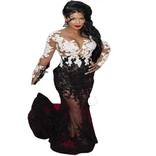 Сексуальная See Through Платье Красного Ковра Русалка Два Цвета Знаменитости Платье С Черно-Белый Аппликация