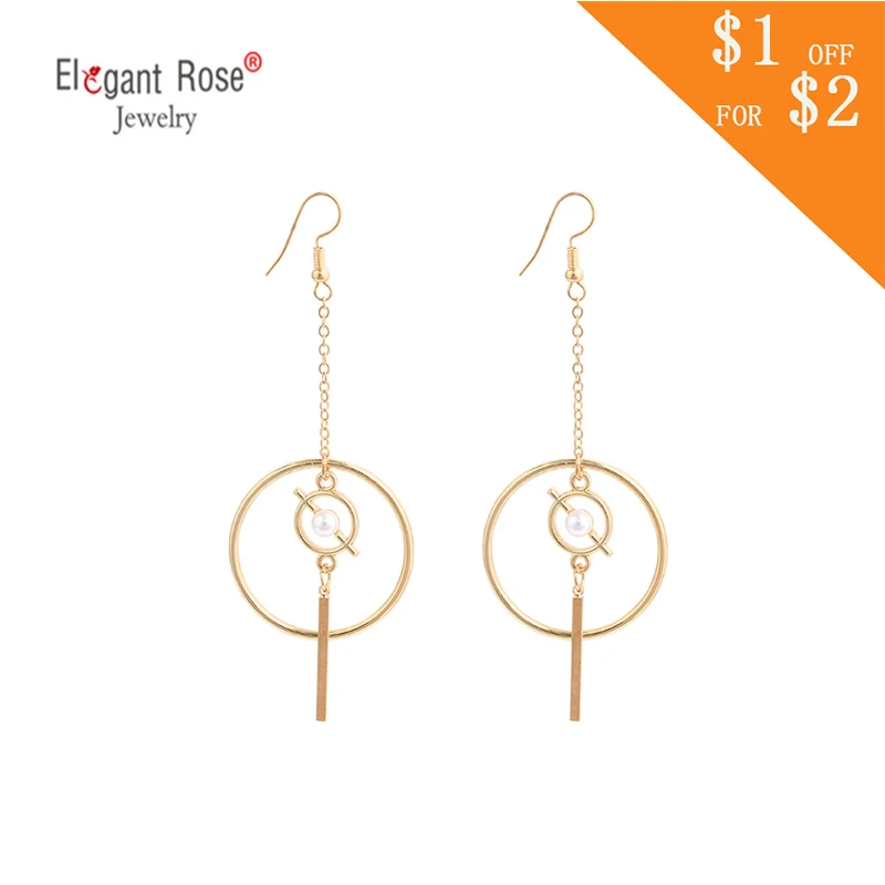 New Personality Sexy Style Metal Big Circle Hollow Imitate Pearl Golden Color Dangle Earrings For Women Oorbellen Kolczyki | Украшения и