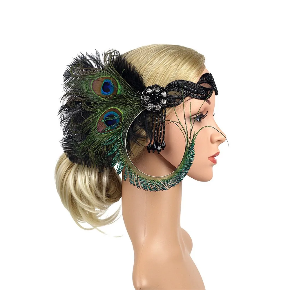 Роскошная женская головная повязка старинный головной убор обруч с завязкой индийский головной убор Великий Гэтсби головной убор@ 6 - Цвет: Зеленый
