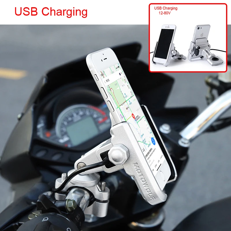 NEW Motorcycle Phone Holder With USB Charger Mobile Phone Holder CNC